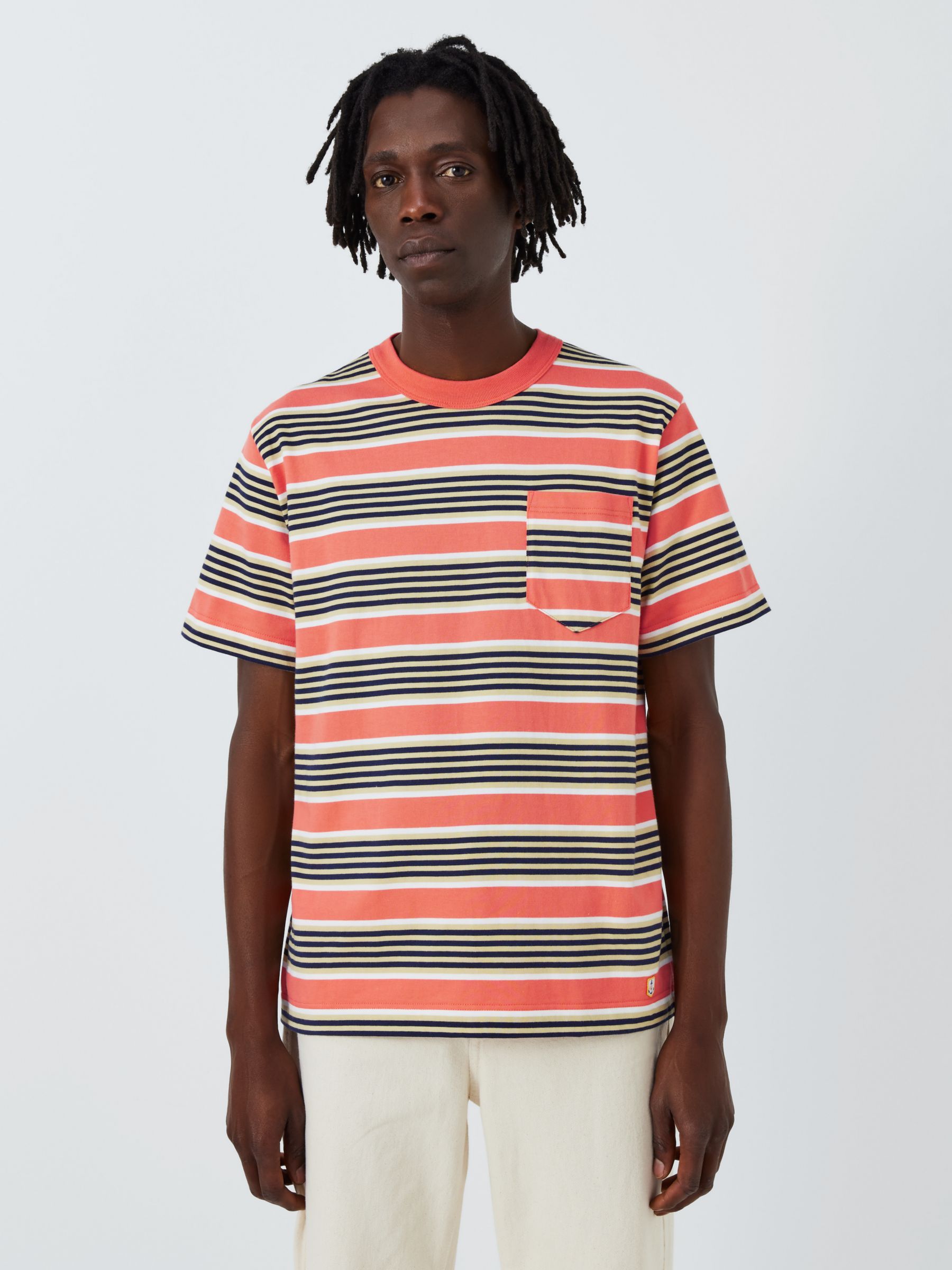 Armor Lux Fancy Striped Short Sleeve T-Shirt, Orange/Multi