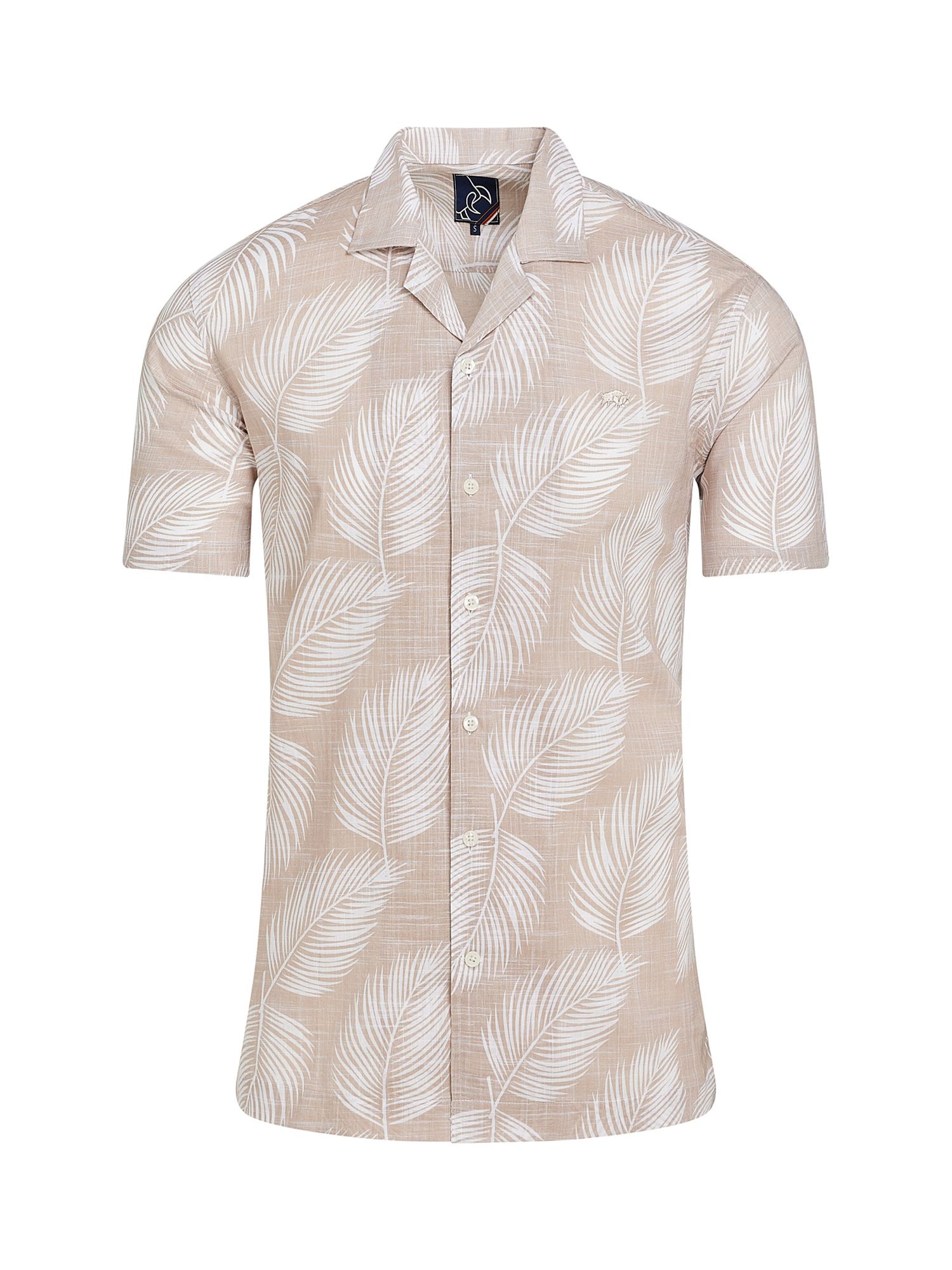 Raging Bull Palm Leaf Cotton Shirt, Brown/White, S