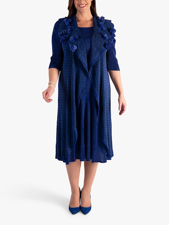 chesca Chiffon Flower Detail Pleated Dress, Royal Blue