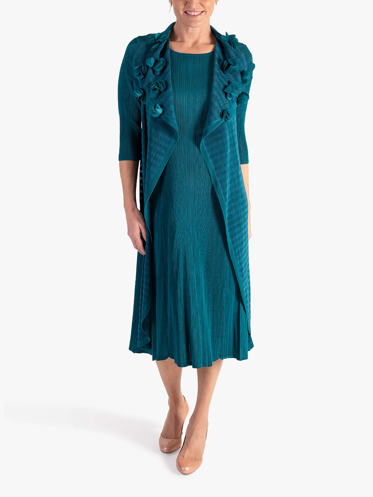 Buy chesca Chiffon Flower Detail Pleated Dress, Jade Online at johnlewis.com