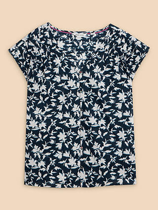 White Stuff Rae Floral Organic Cotton Blouse, Navy