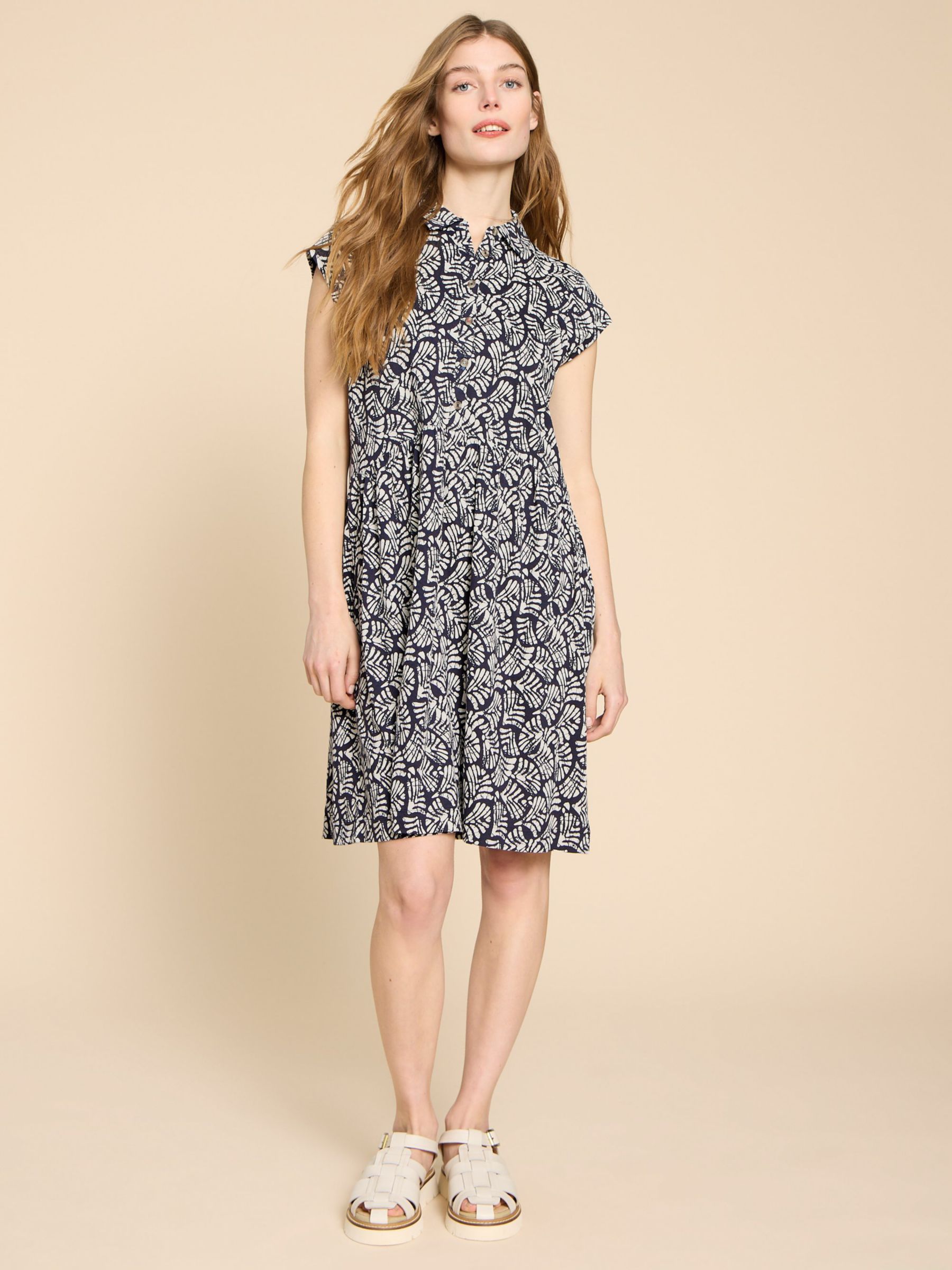 White Stuff Everly Jersey Shirt Dress, Navy/Multi at John Lewis & Partners