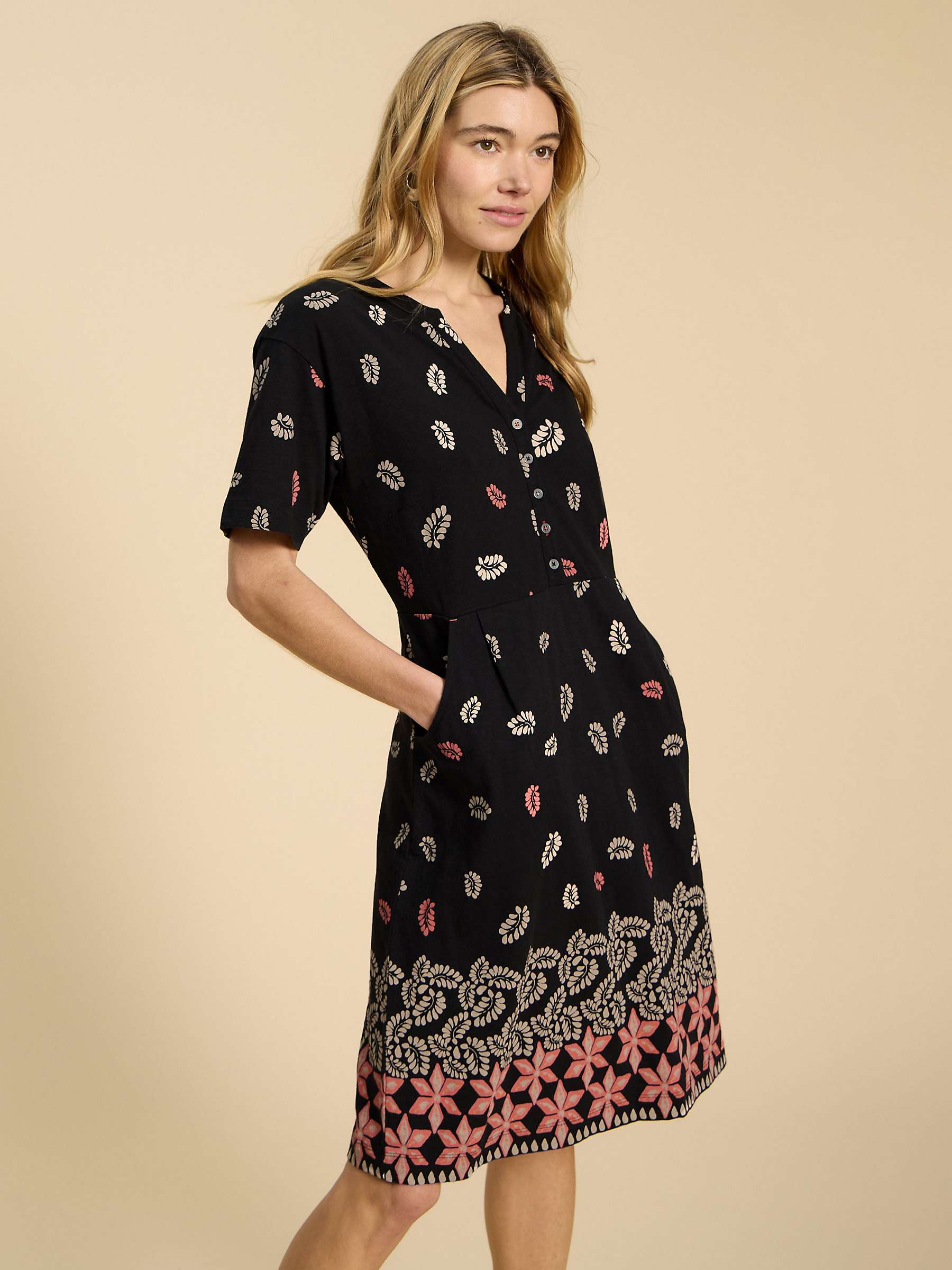 Buy White Stuff Tammy Leaf and Flower Print Cotton Jersey Dress, Black/Multi Online at johnlewis.com