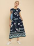 White Stuff Addison Floral Stripe Midi Dress, Navy, Navy