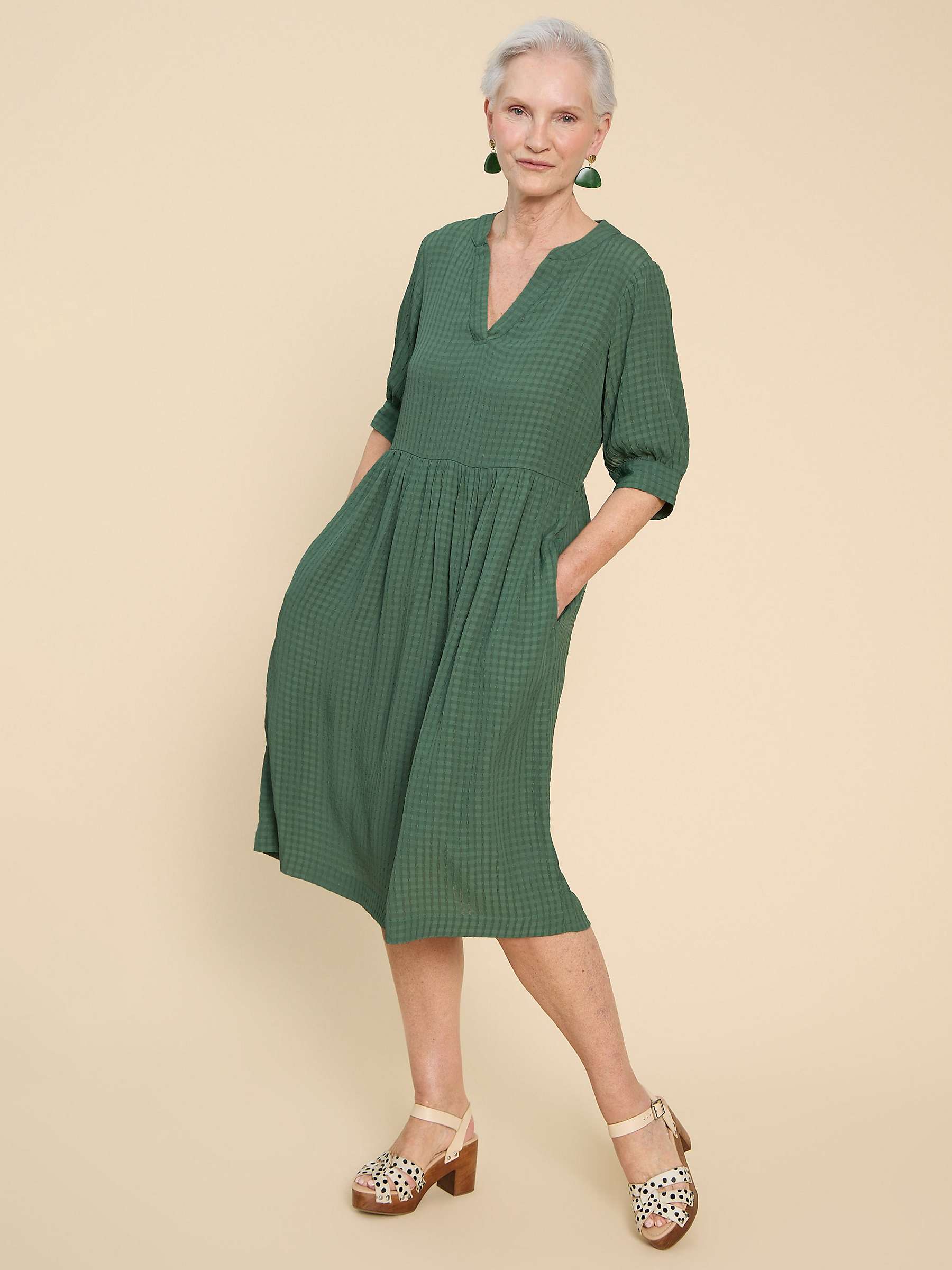Buy White Stuff Amelia Knee Length Dress, Mid Green Online at johnlewis.com