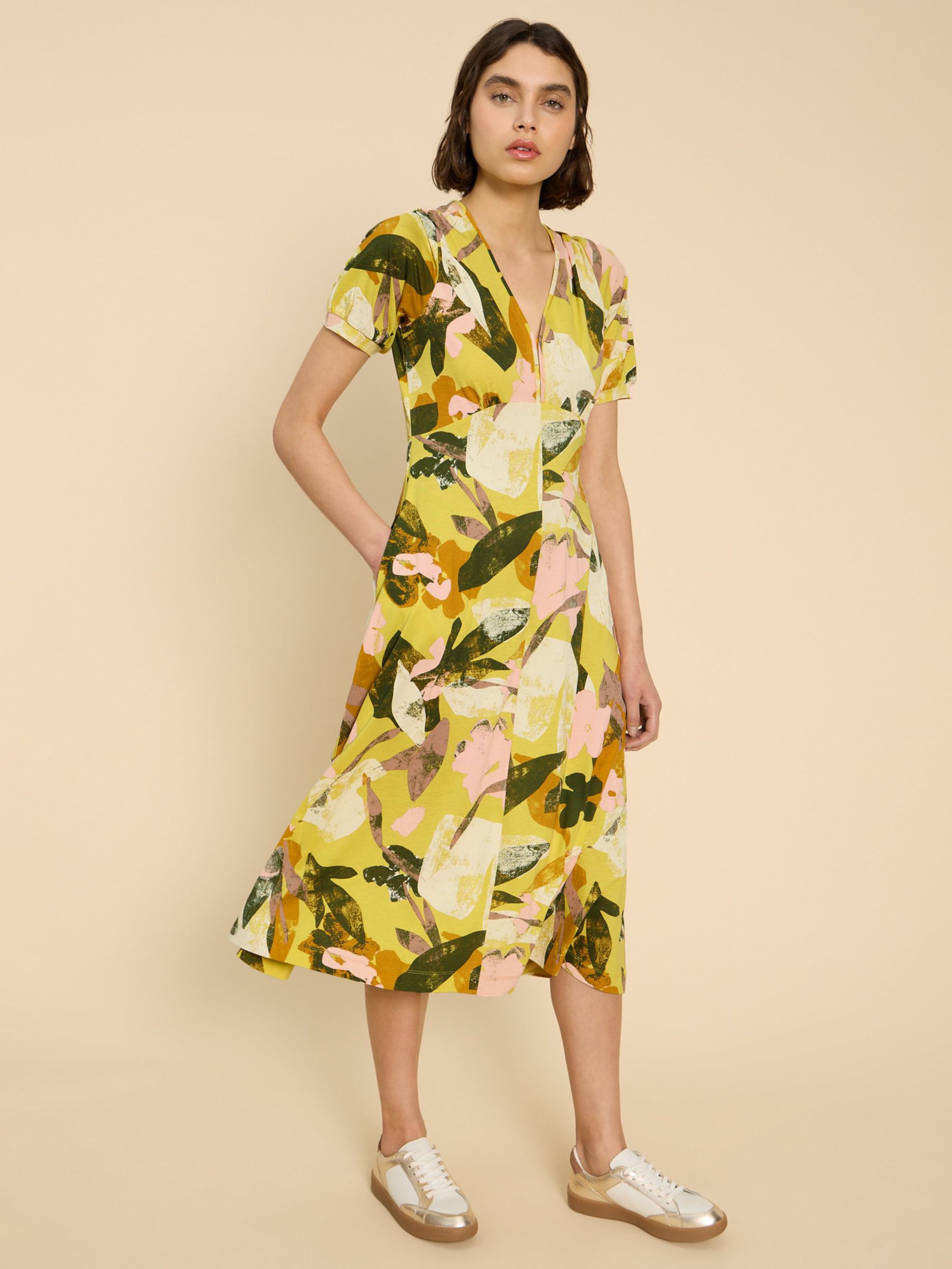 White Stuff Megan Floral Jersey Dress, Yellow/Multi