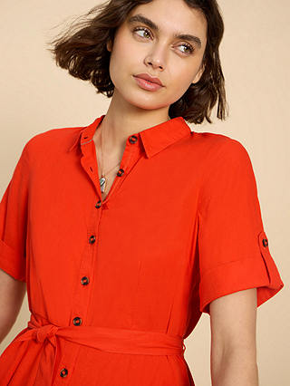 White Stuff Beth Linen Blend Shirt Dress, Bright Orange