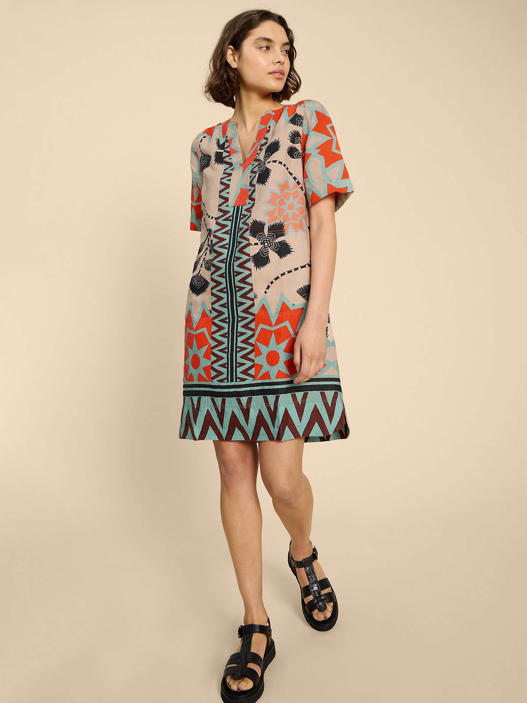 Buy White Stuff June Floral and Geometric Linen Dress, Natural/Multi Online at johnlewis.com