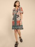 White Stuff June Floral and Geometric Linen Dress, Natural/Multi