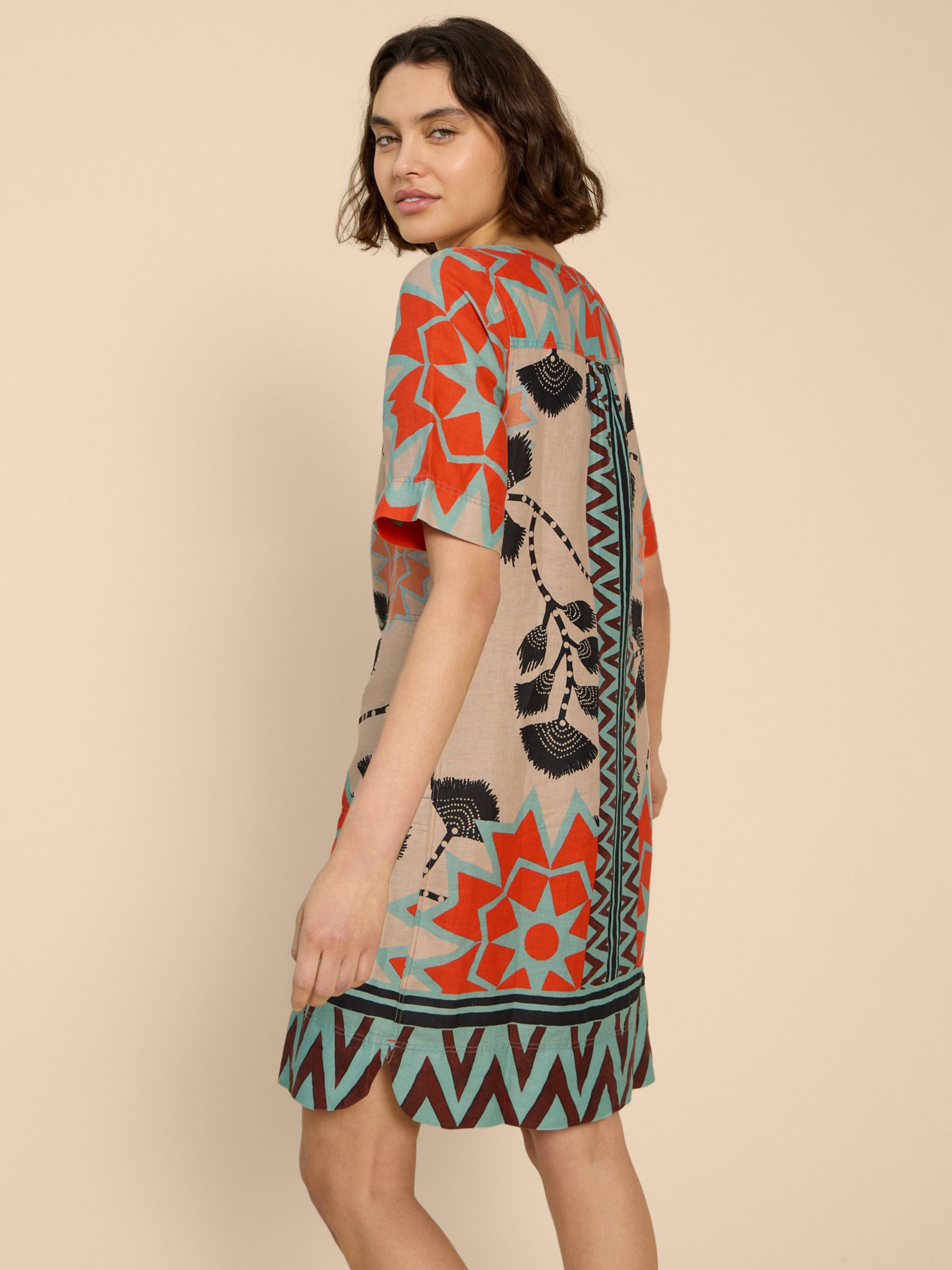 Buy White Stuff June Floral and Geometric Linen Dress, Natural/Multi Online at johnlewis.com
