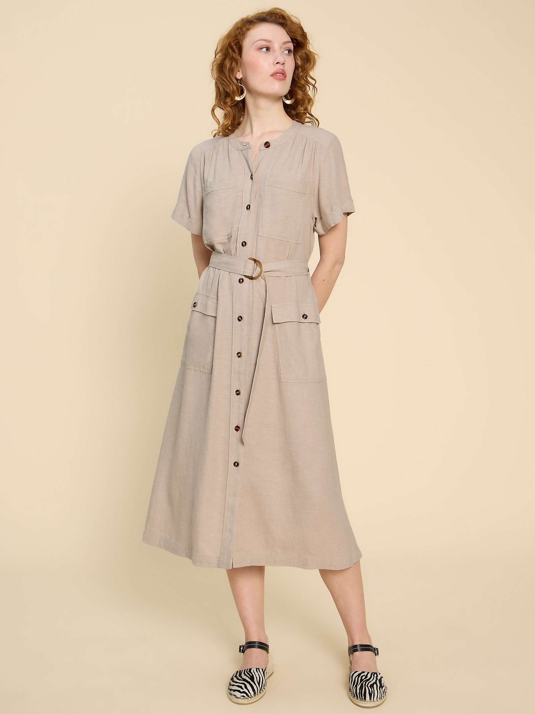 Buy White Stuff Hazel Linen Blend Midi Shirt Dress, Natural Online at johnlewis.com