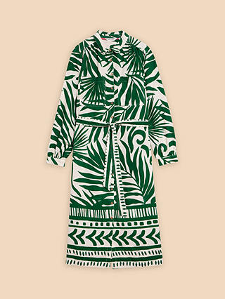 White Stuff Toni Abstract Print Midi Shirt Dress, Green/Ivory