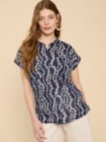 White Stuff Ellie Organic Cotton Shirt, Navy/Multi