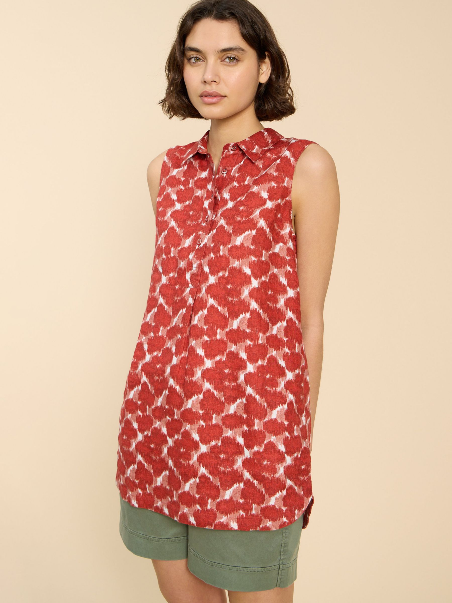 White Stuff Evelyn Linen Tunic, Red, 6