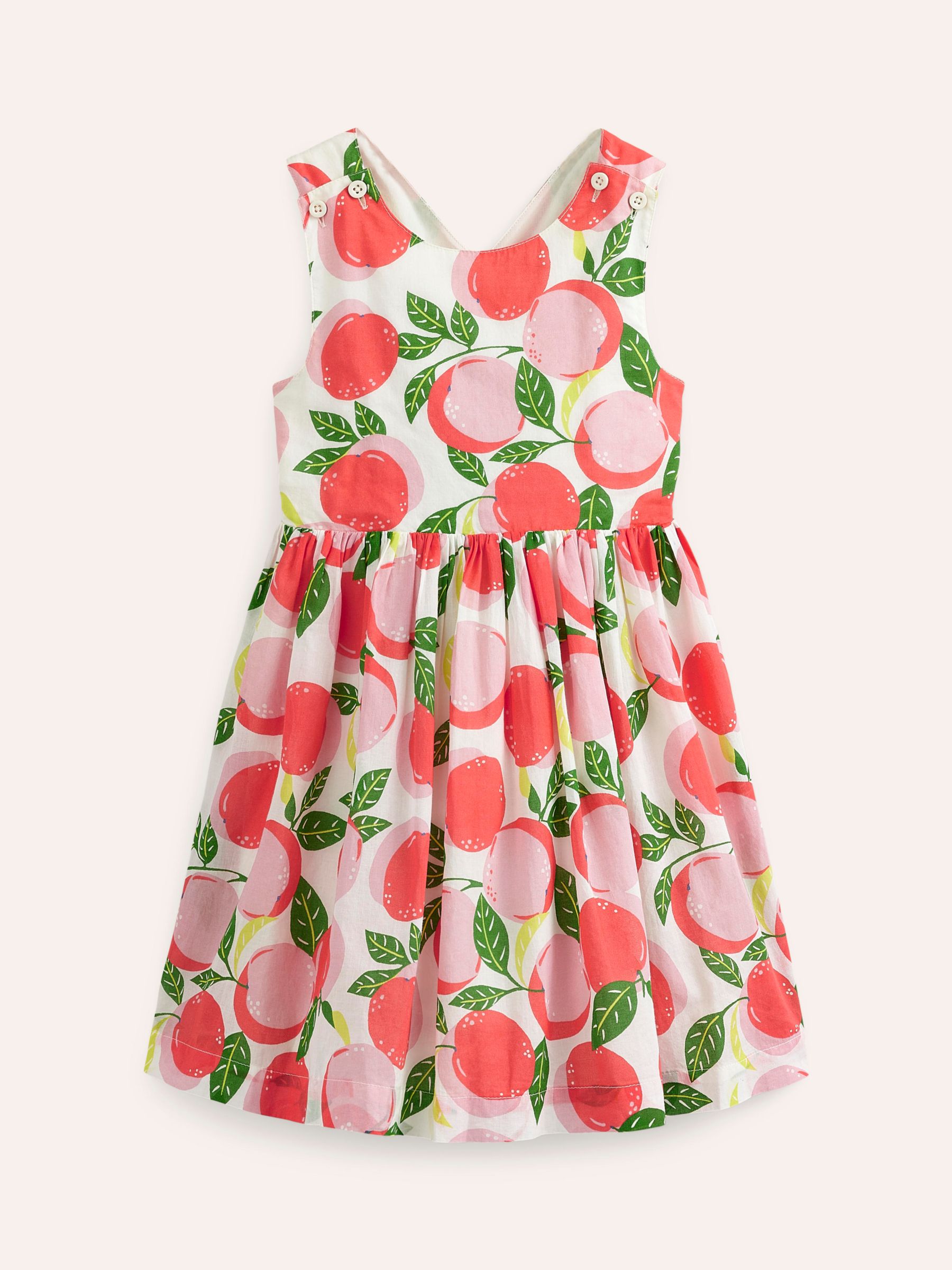 Mini Boden Kids' Peach Print Cross-Back Dress, Ivory Peaches at John ...
