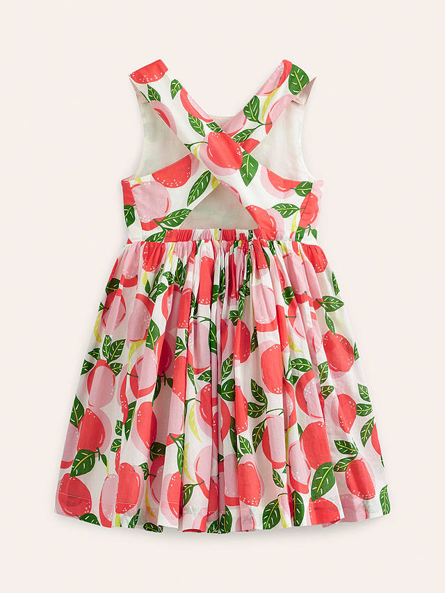 Mini Boden Kids' Peach Print Cross-Back Dress, Ivory Peaches