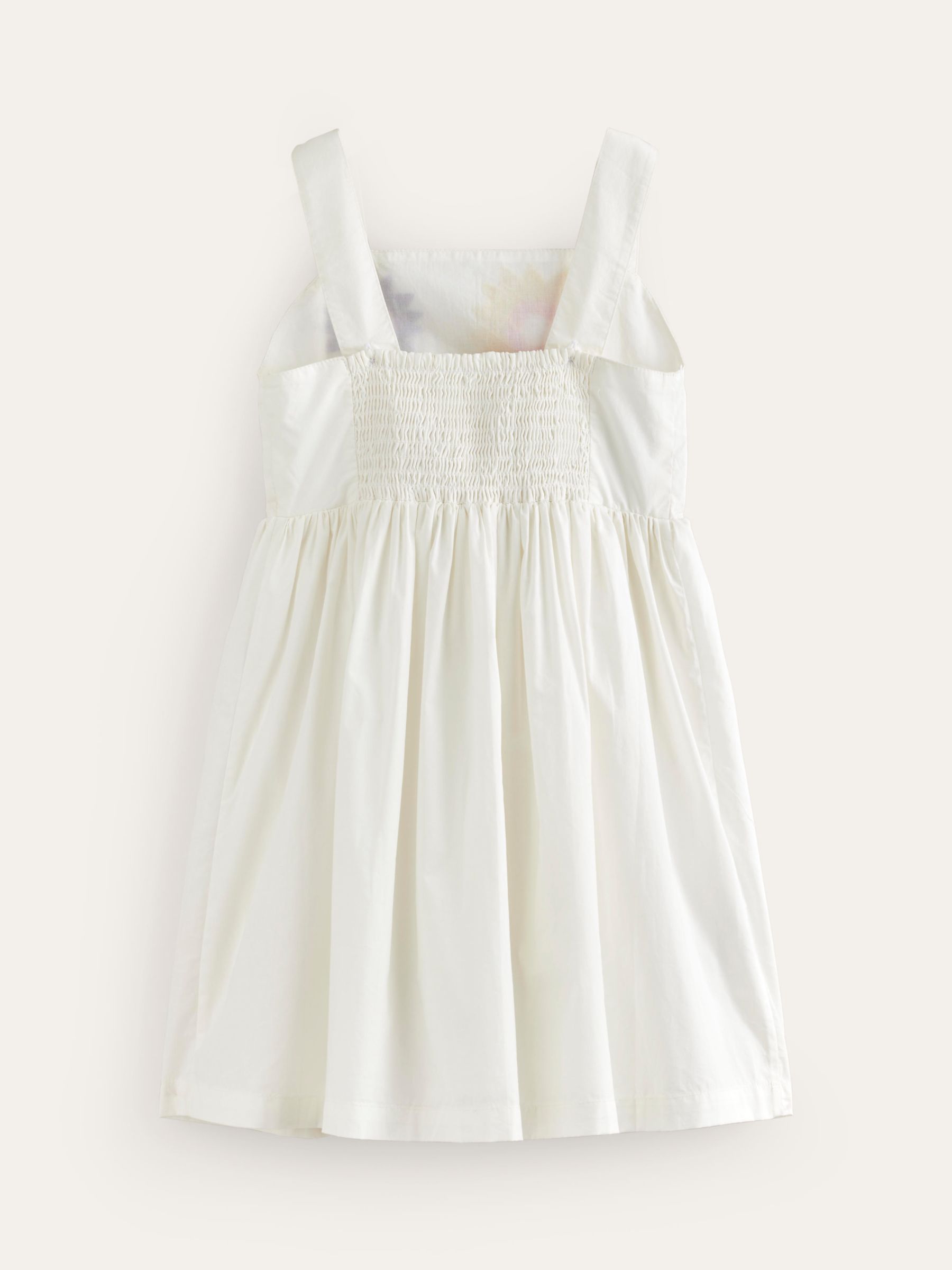 Mini Boden Kids' Floral Textured Applique Dress, Ivory/Multi, 6-7Y