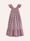 Mini Boden Kids' Shirred Frill Strap Sun Maxi Tiered Dress, Almond Pink Paisley