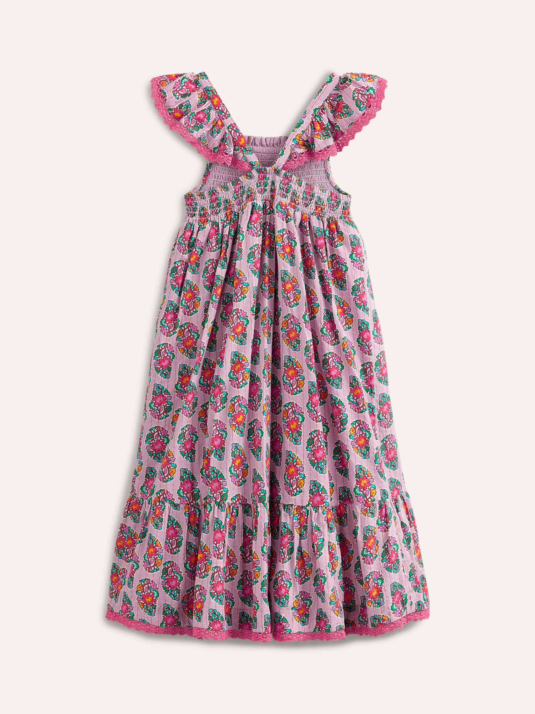 Buy Mini Boden Kids' Shirred Frill Strap Sun Maxi Tiered Dress, Almond Pink Paisley Online at johnlewis.com