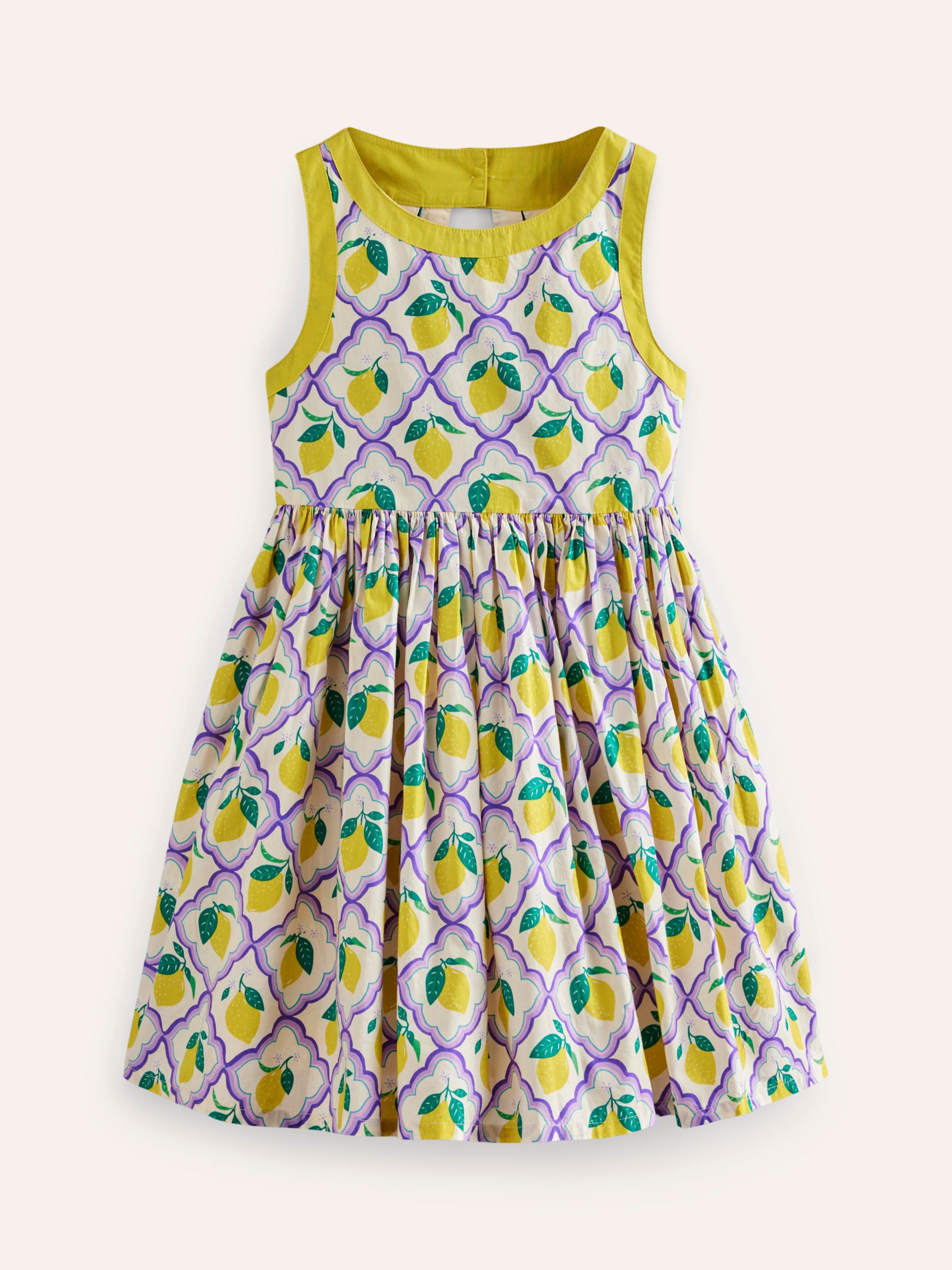 Mini Boden Kids' Lemon Print Back Detail Dress, Lavender Lemon Grove at ...
