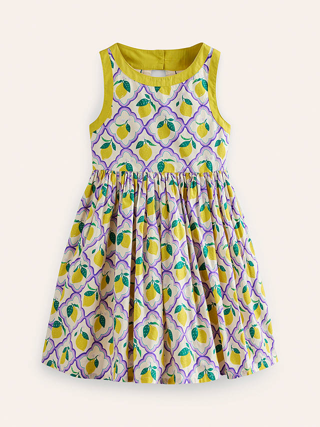 Mini Boden Kids' Lemon Print Back Detail Dress, Lavender Lemon Grove