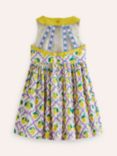 Mini Boden Kids' Lemon Print Back Detail Dress, Lavender Lemon Grove