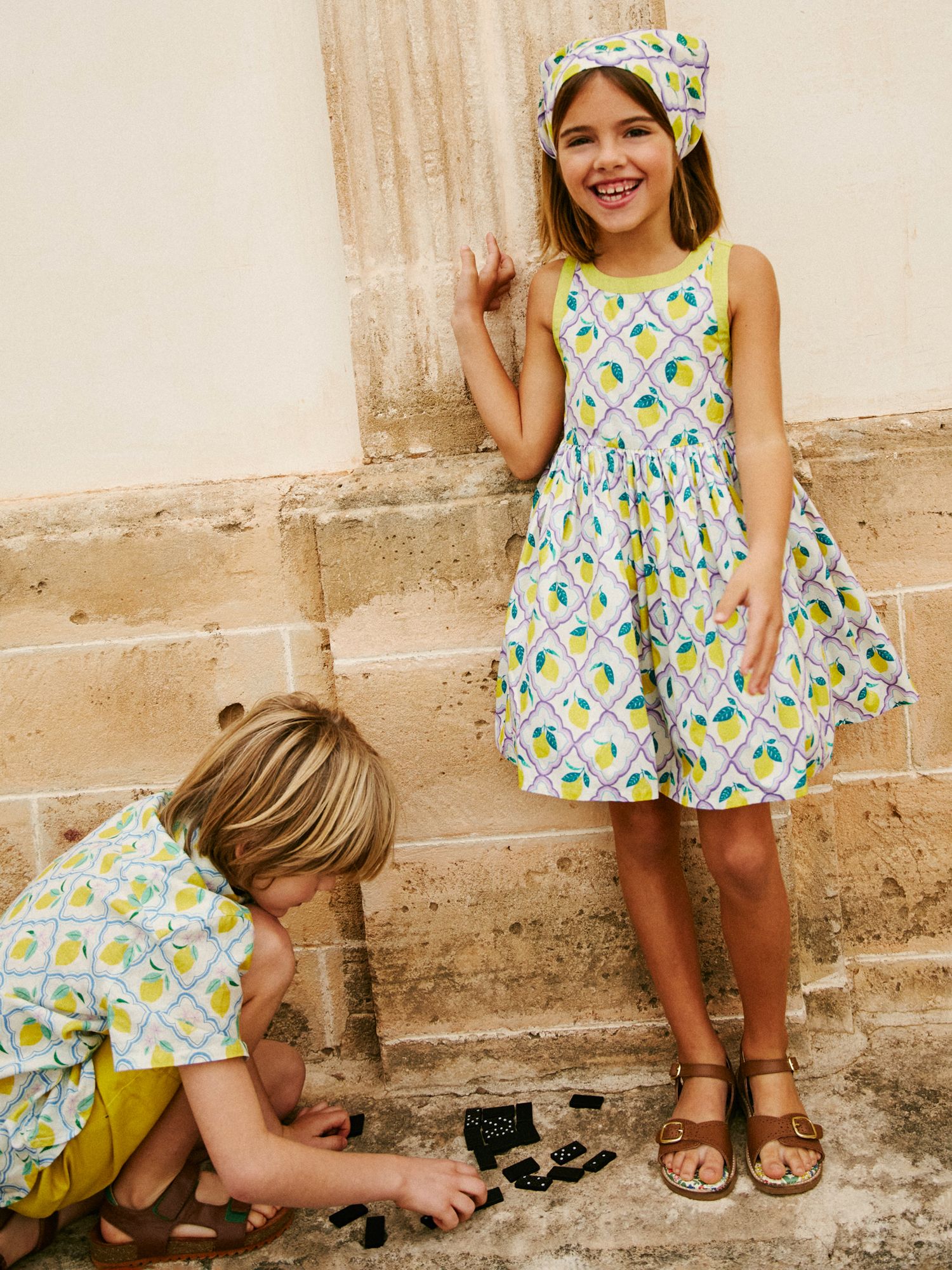 Buy Mini Boden Kids' Lemon Print Back Detail Dress, Lavender Lemon Grove Online at johnlewis.com