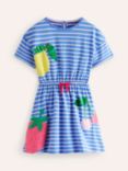 Mini Boden Kids' Fruit Applique Short Sleeve Tie Waist Dress, Blue/Ivory