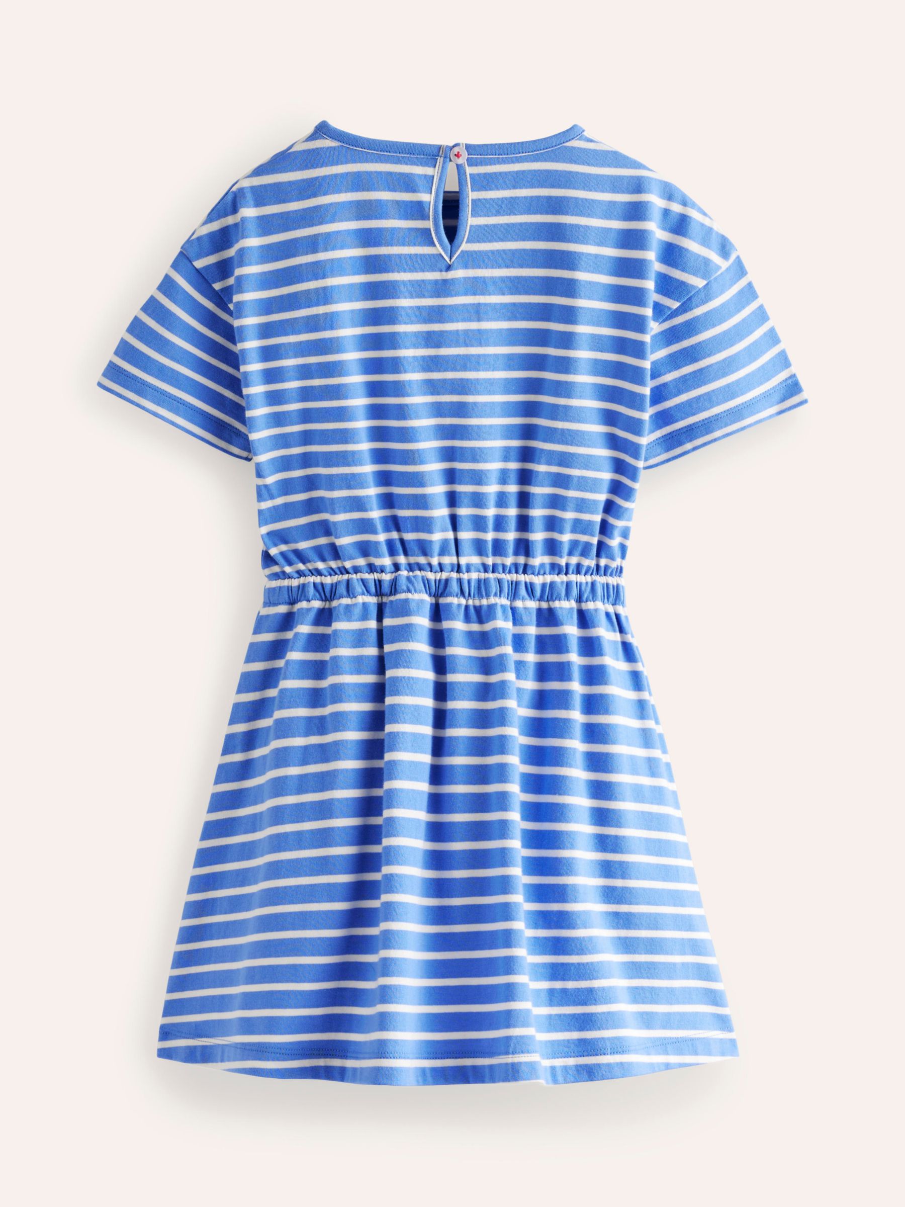 Mini Boden Kids' Fruit Applique Short Sleeve Tie Waist Dress, Blue/Ivory, 5-6Y