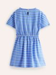 Mini Boden Kids' Fruit Applique Short Sleeve Tie Waist Dress, Blue/Ivory