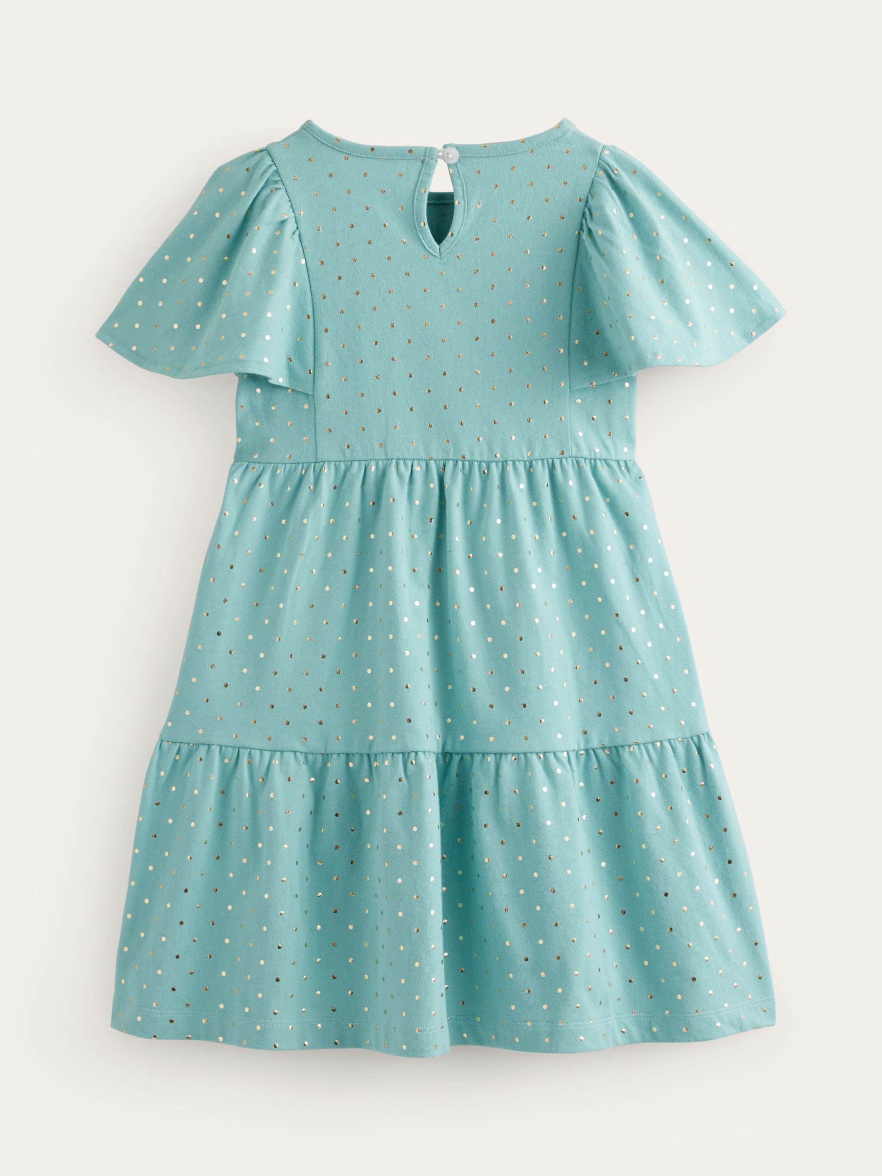 Buy Mini Boden Kids' Spot Flutter Short Sleeve Jersey Tiered Dress, Aqua Sea Online at johnlewis.com