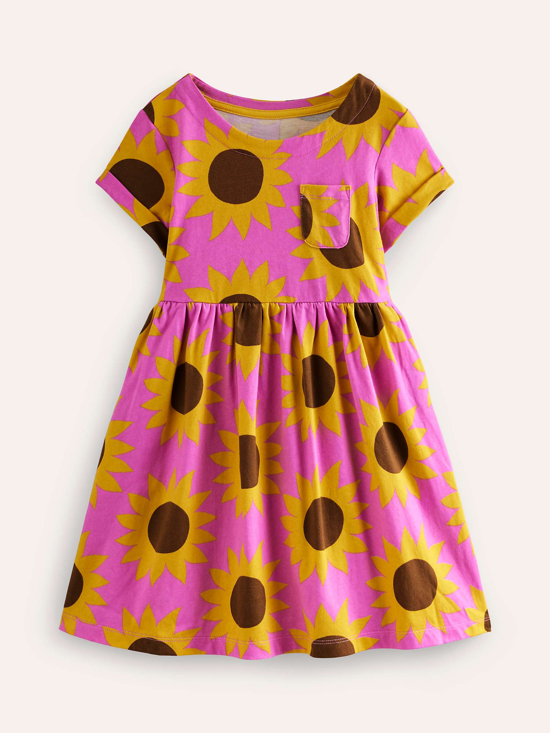 Buy Mini Boden Kids' Fun Sunflower Print Short Sleeve Jersey Dress, Pink/Multi Online at johnlewis.com