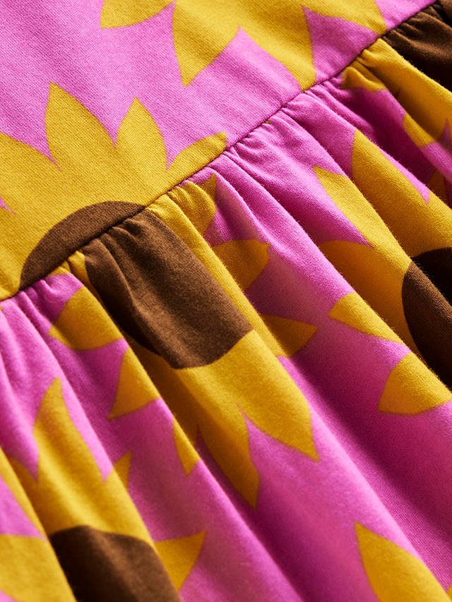 Mini Boden Kids' Fun Sunflower Print Short Sleeve Jersey Dress, Pink/Multi
