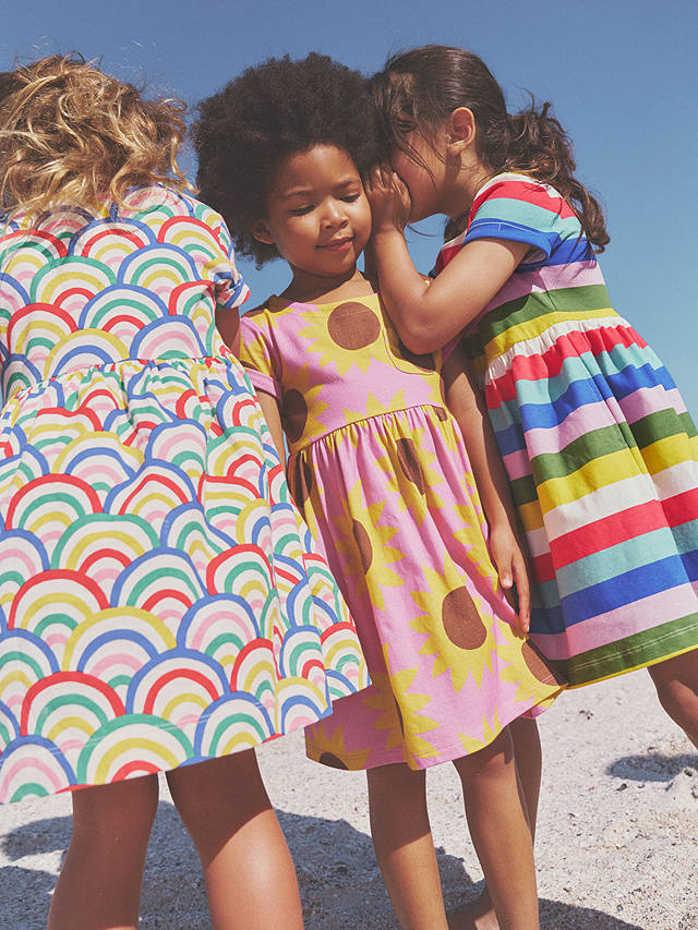 Mini Boden Kids' Fun Sunflower Print Short Sleeve Jersey Dress, Pink/Multi