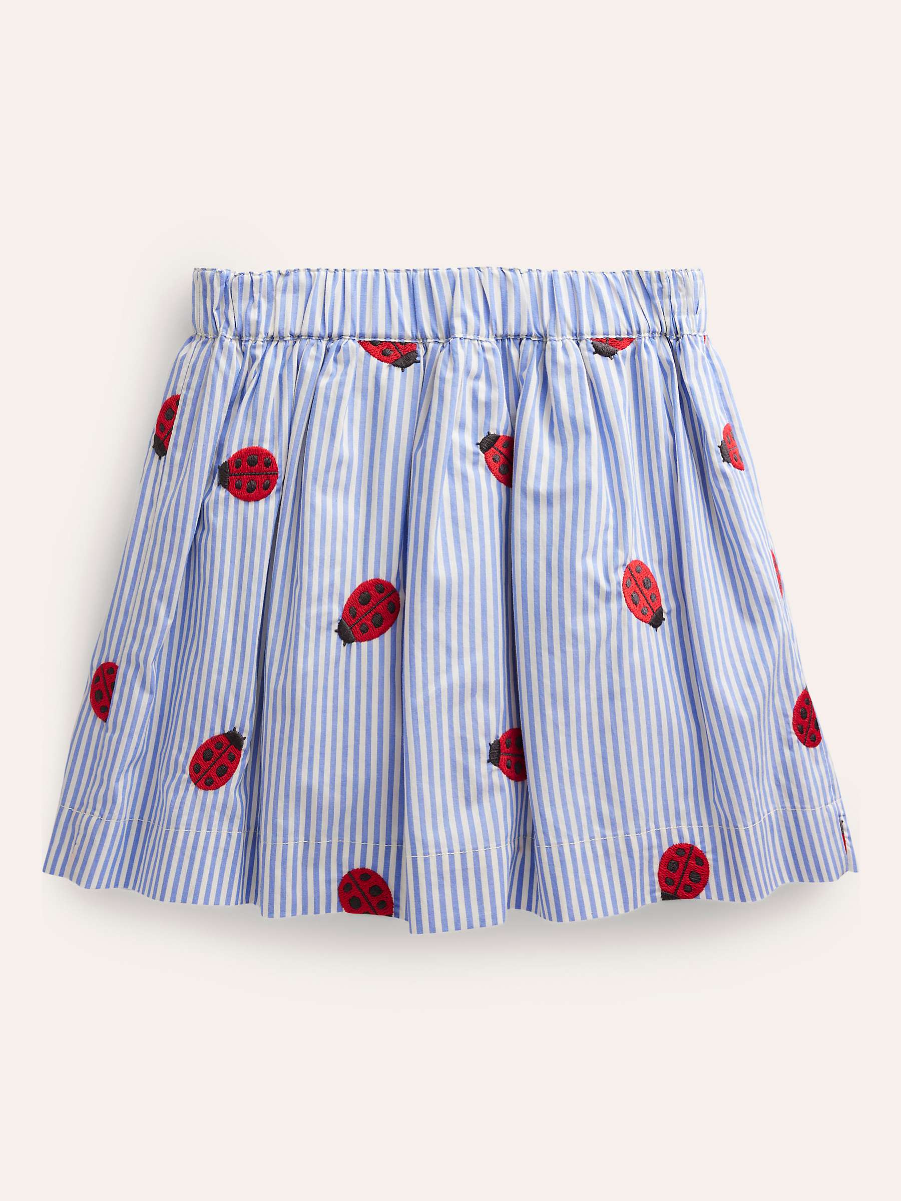 Buy Mini Boden Kids' Ladybug Embroidered Stripe Button Through Twirly Skirt, Blue/Multi Online at johnlewis.com