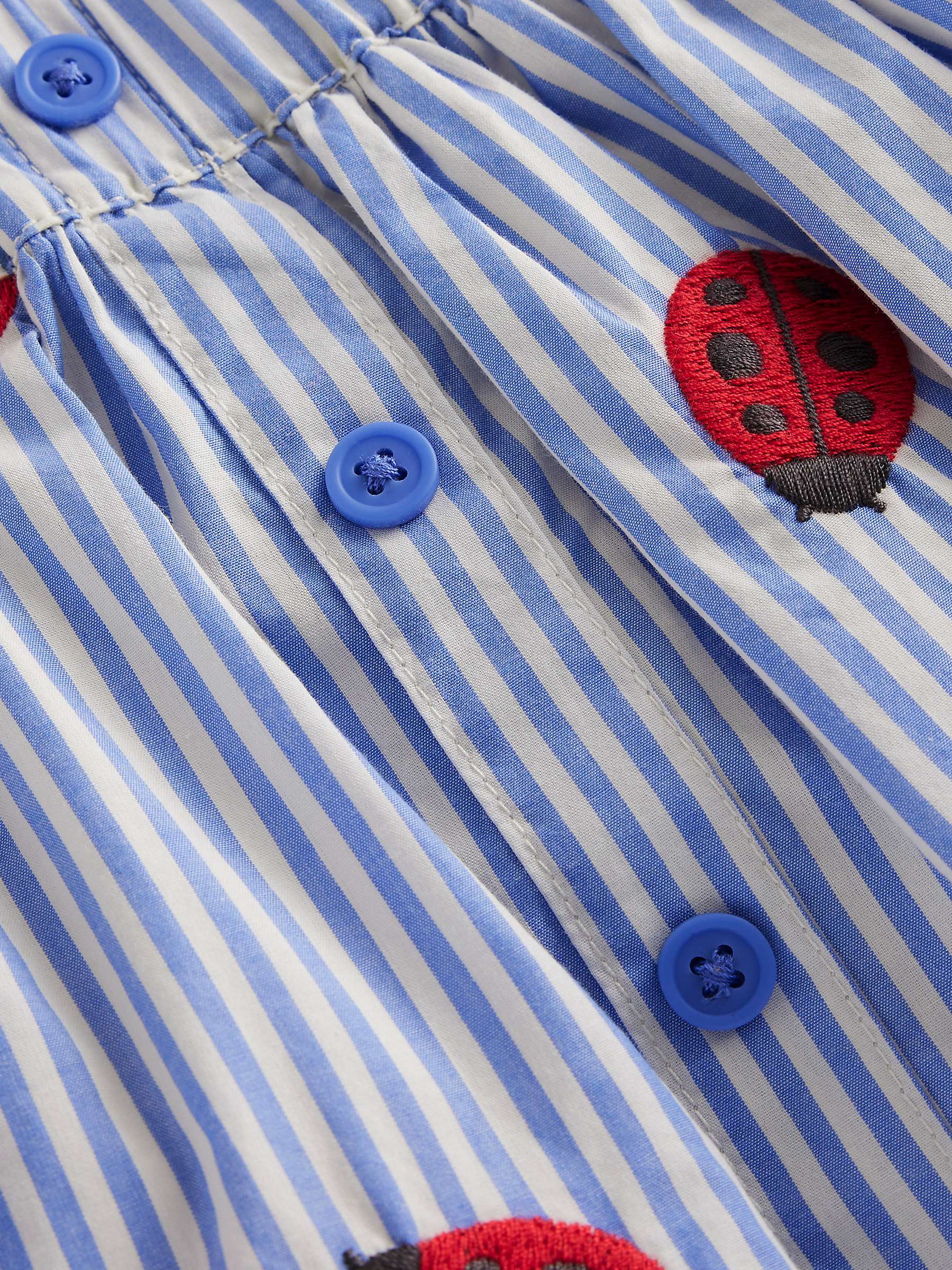Buy Mini Boden Kids' Ladybug Embroidered Stripe Button Through Twirly Skirt, Blue/Multi Online at johnlewis.com