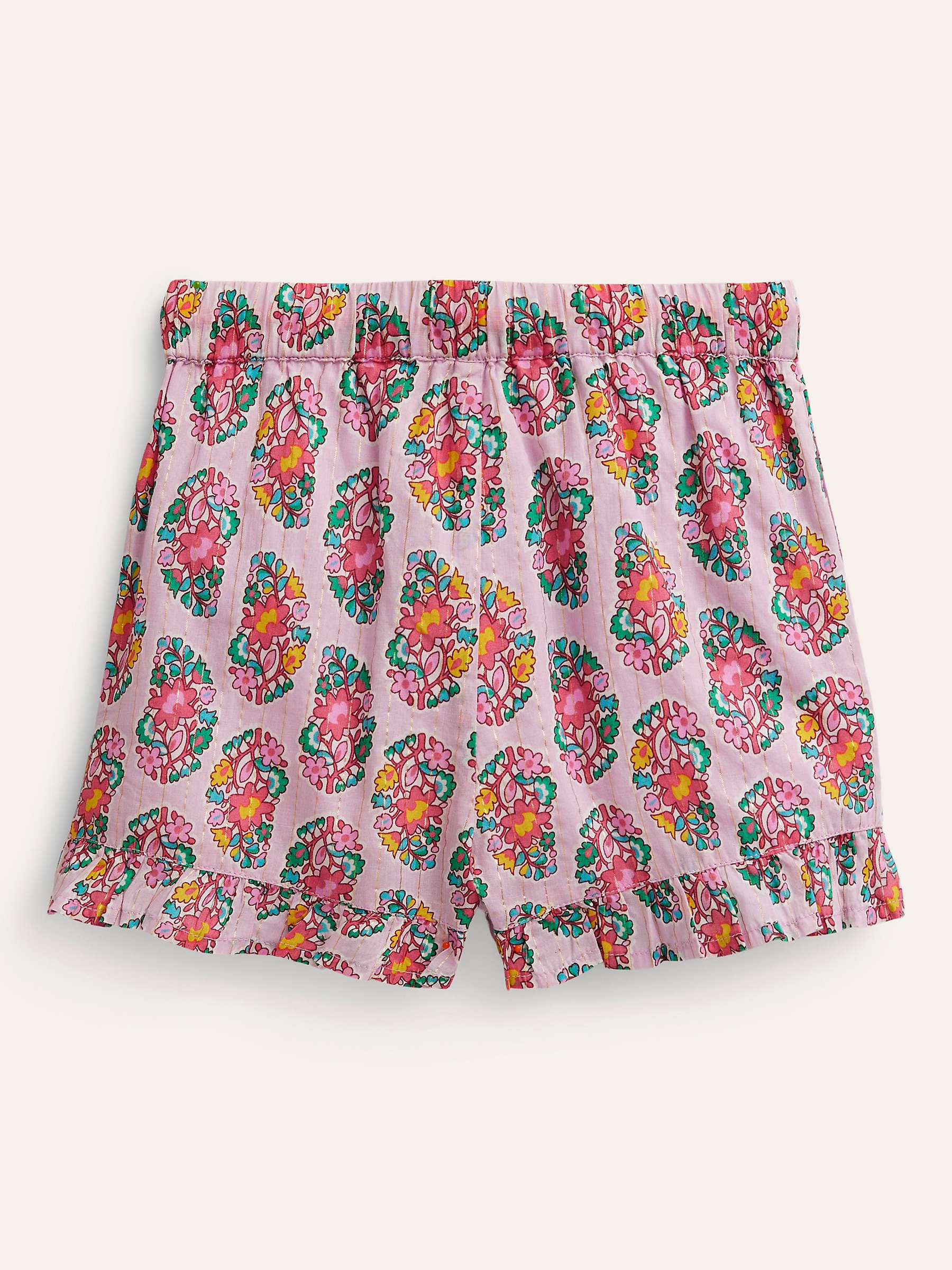 Buy Mini Boden Kids' Floral Print Frill Hem Drawstring Shorts, Almond Pink Online at johnlewis.com