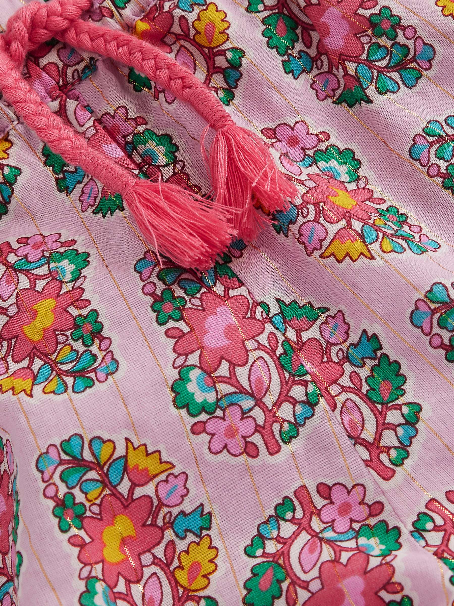 Buy Mini Boden Kids' Floral Print Frill Hem Drawstring Shorts, Almond Pink Online at johnlewis.com