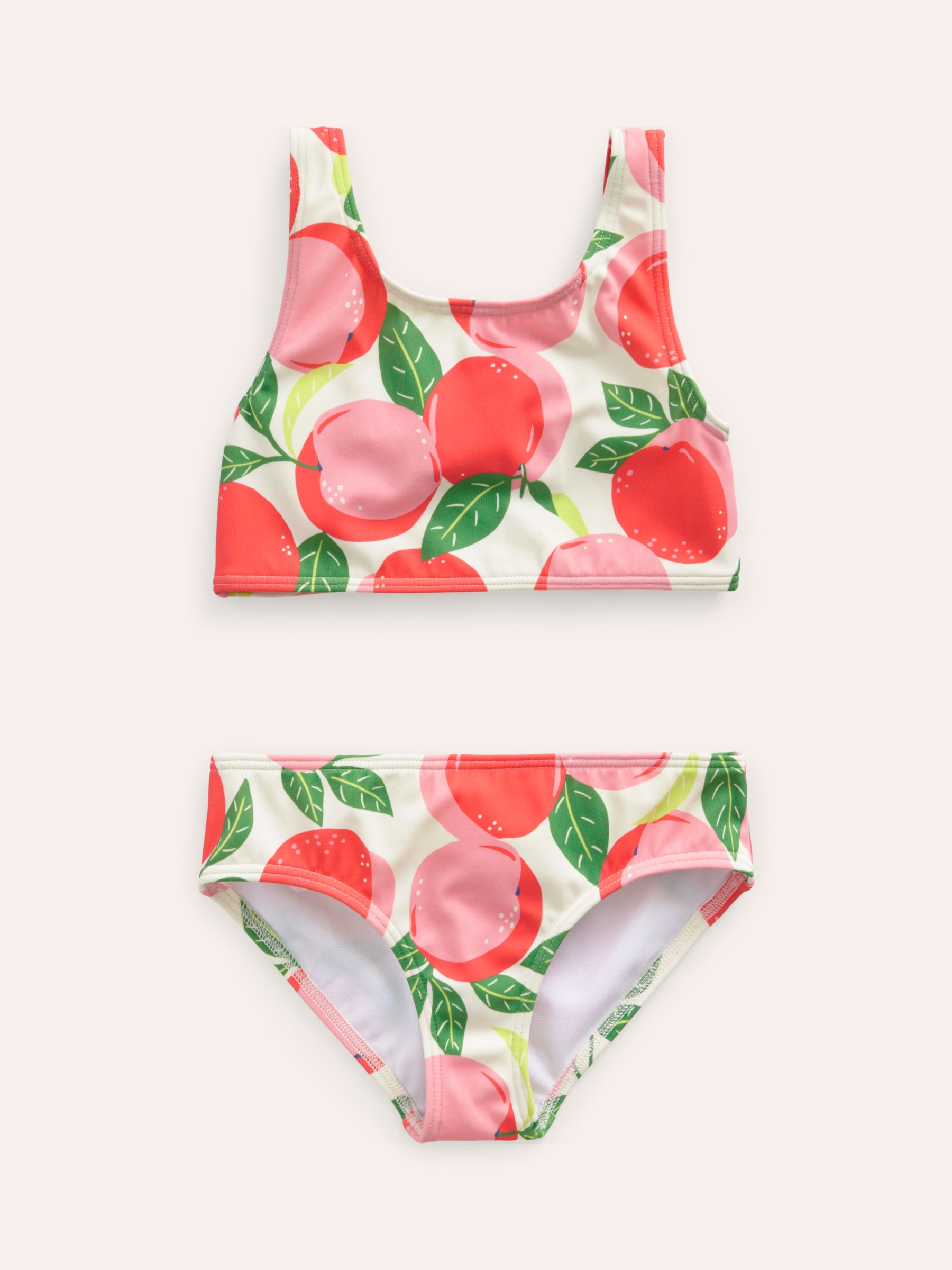 Mini Boden Kids' Fun Peach Print Bikini, Dusty Pink Peaches, 8-9Y