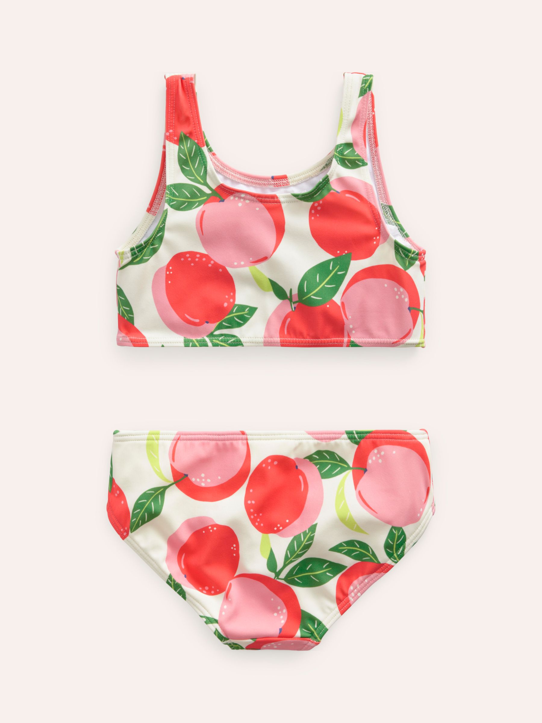 Mini Boden Kids' Fun Peach Print Bikini, Dusty Pink Peaches, 8-9Y