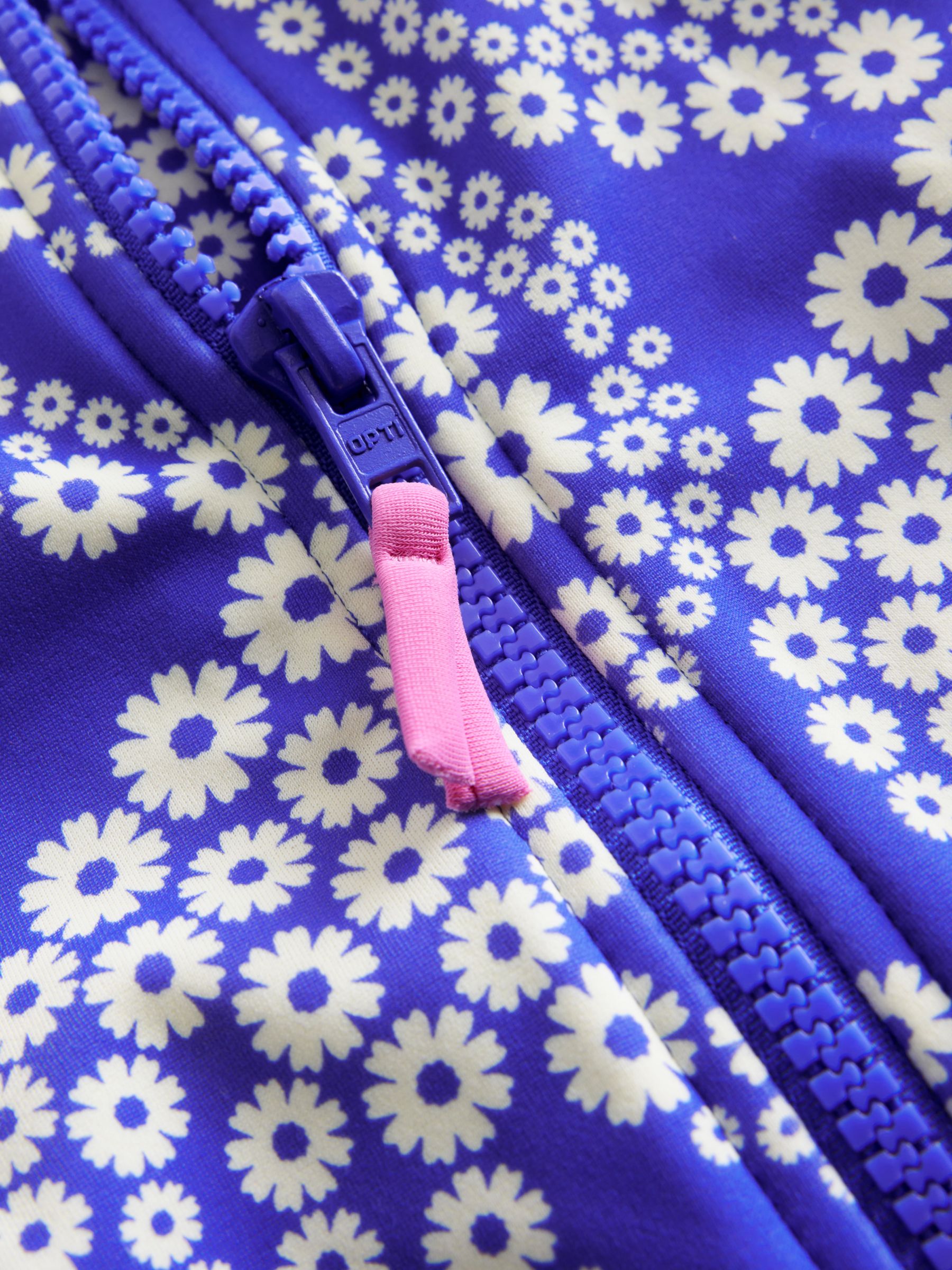 Mini Boden Kids' Floral Wave Print Short Sleeve Swimsuit, Blue Daisy, 2-3Y