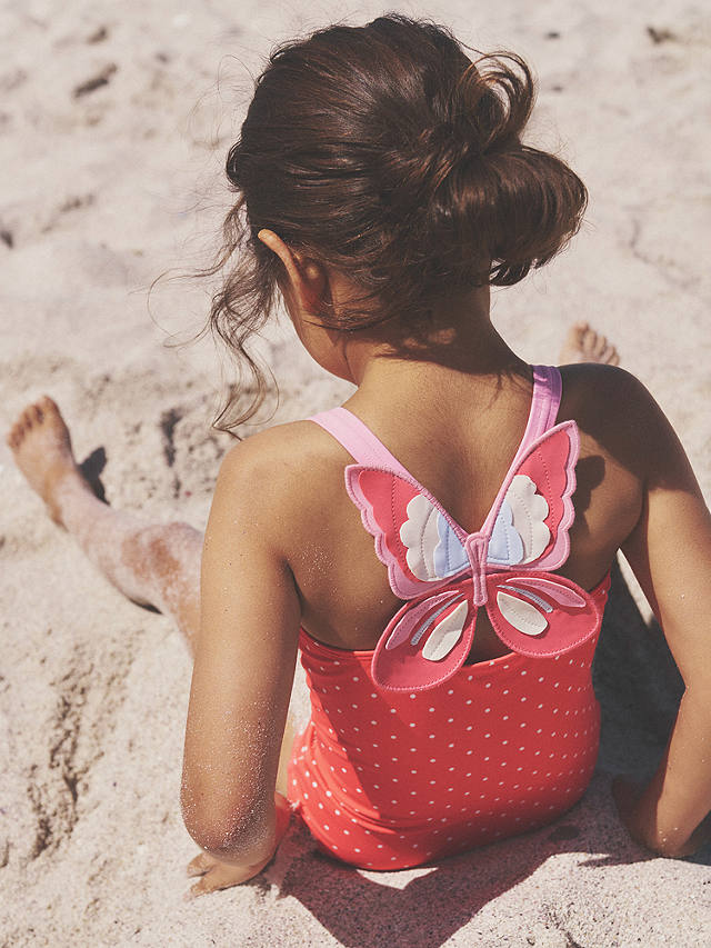 Mini Boden Kids' Spot Print Butterfly Back Swimsuit, Coral