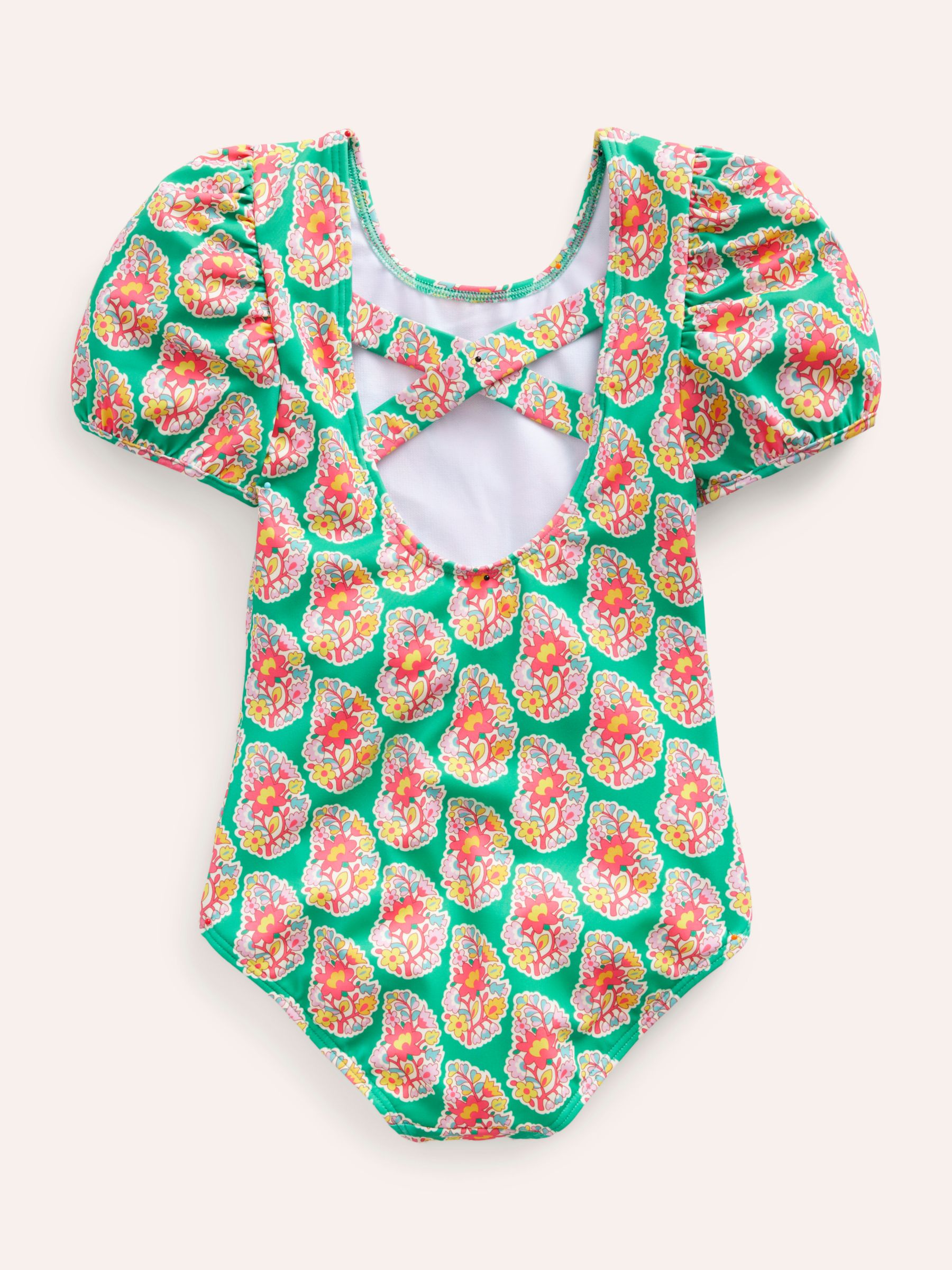 Buy Mini Boden Kids' Floral Print Puff Sleeve Swimsuit, Jade Green Paisley Online at johnlewis.com