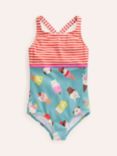 Mini Boden Kids' Stripe Ice Cream Hotchpotch Swimsuit, Sea/Pets