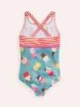 Mini Boden Kids' Stripe Ice Cream Hotchpotch Swimsuit, Sea/Pets
