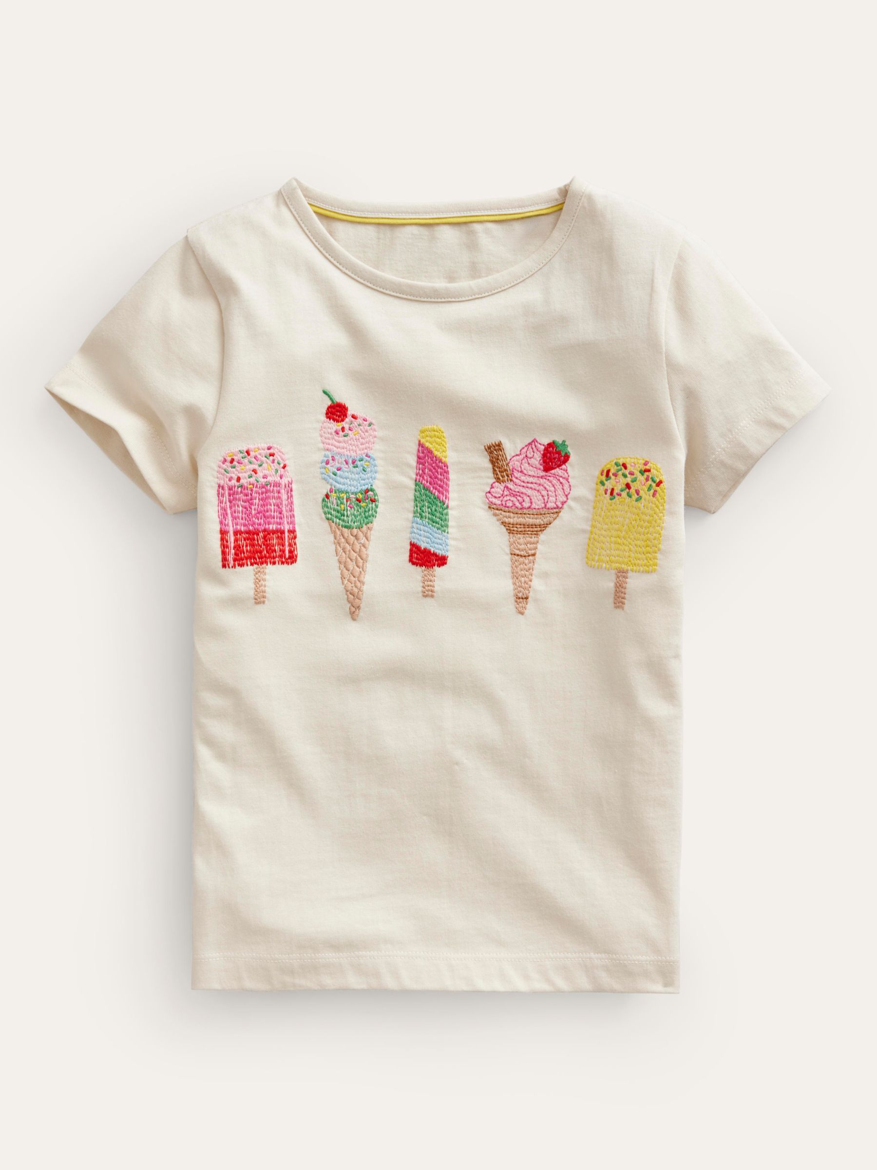 Mini Boden Kids' Superstitch Ice Cream T-Shirt, Vanilla, 7-8Y