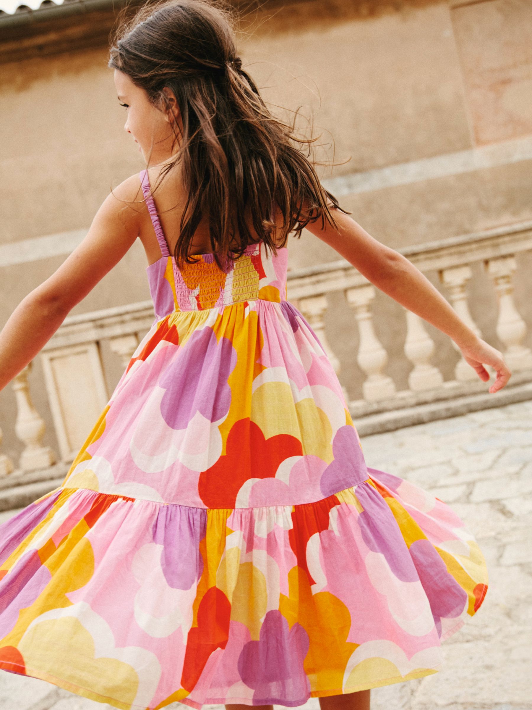 Buy Mini Boden Kids' Floral Print Twirly Tiered Sun Dress, Jam Red Daisy Cloud Online at johnlewis.com