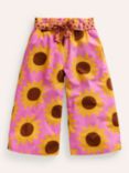 Mini Boden Kids' Sunflower Print Wide Leg Trousers, Pink/Multi