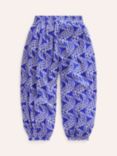 Mini Boden Kids' Floral Print Harem Jersey Trousers, Greek Blue Wave