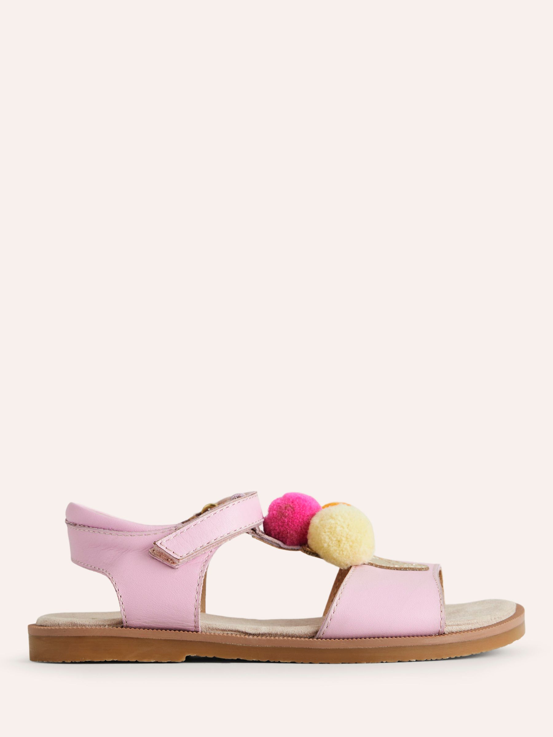 Mini Boden Kids' Leather Fun Pom Pom Ice Cream Sandals, Pink/Multi, 13 Jnr